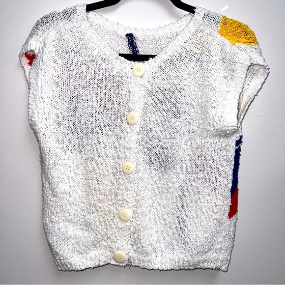 Vintage T.Q Geometric Ramie Cotton blend Sweater Sz.L - Picture 3 of 3